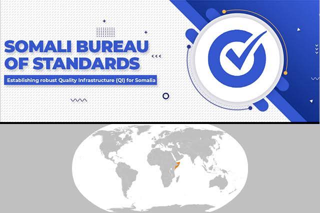 Somali standards bureau logo and a mini world map showing location of Somalia